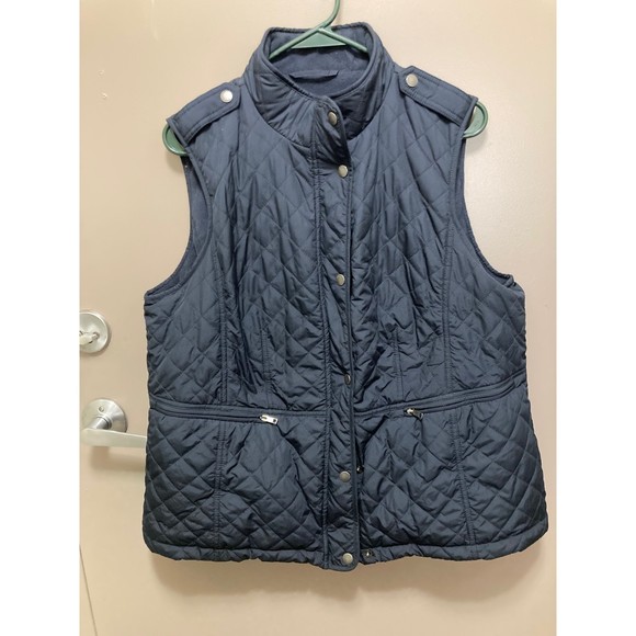 Talbots Woman 1X Navy Blue Quilted Button Snap over Zipper Puffer Vest - Picture 1 of 3